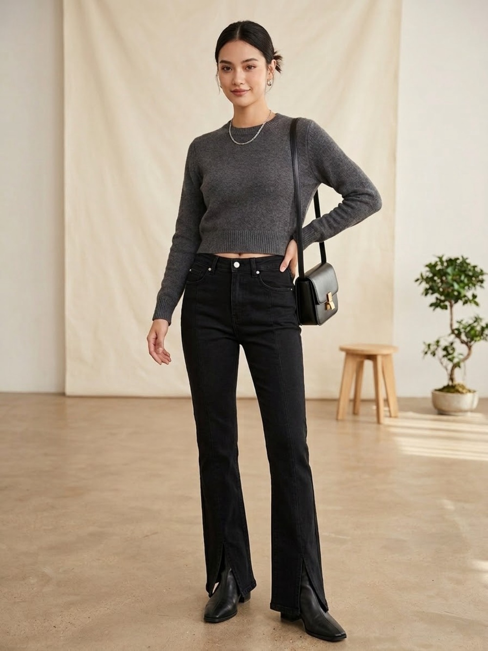 Zara Black Split-Hem Straight Leg Jeans 2 Denim